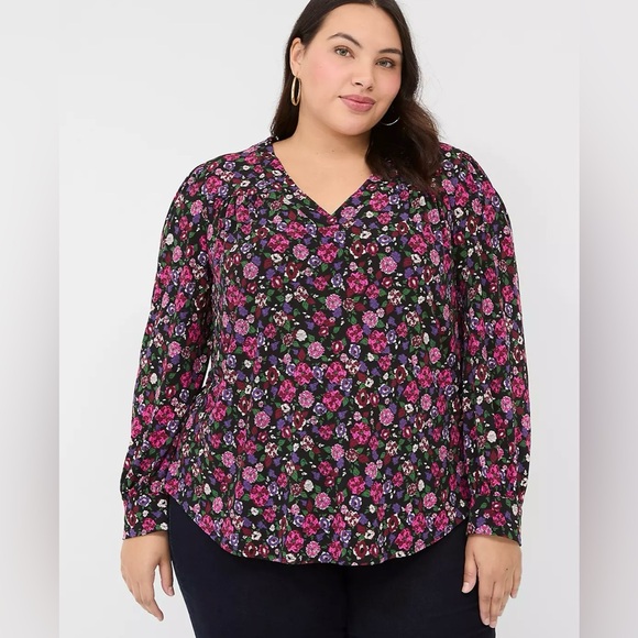 Lane Bryant Long-Sleeve V-Neck Floral Blouse Size 26/28 4X - Picture 1 of 11
